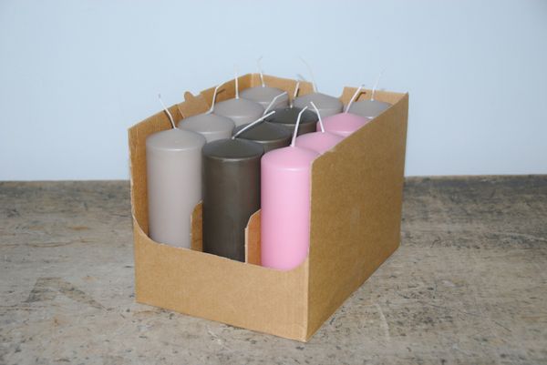 Hovedbilde Enjoy kubbelys Ø6xH18 cm - lin/rosa/gråbrun, 12 stk