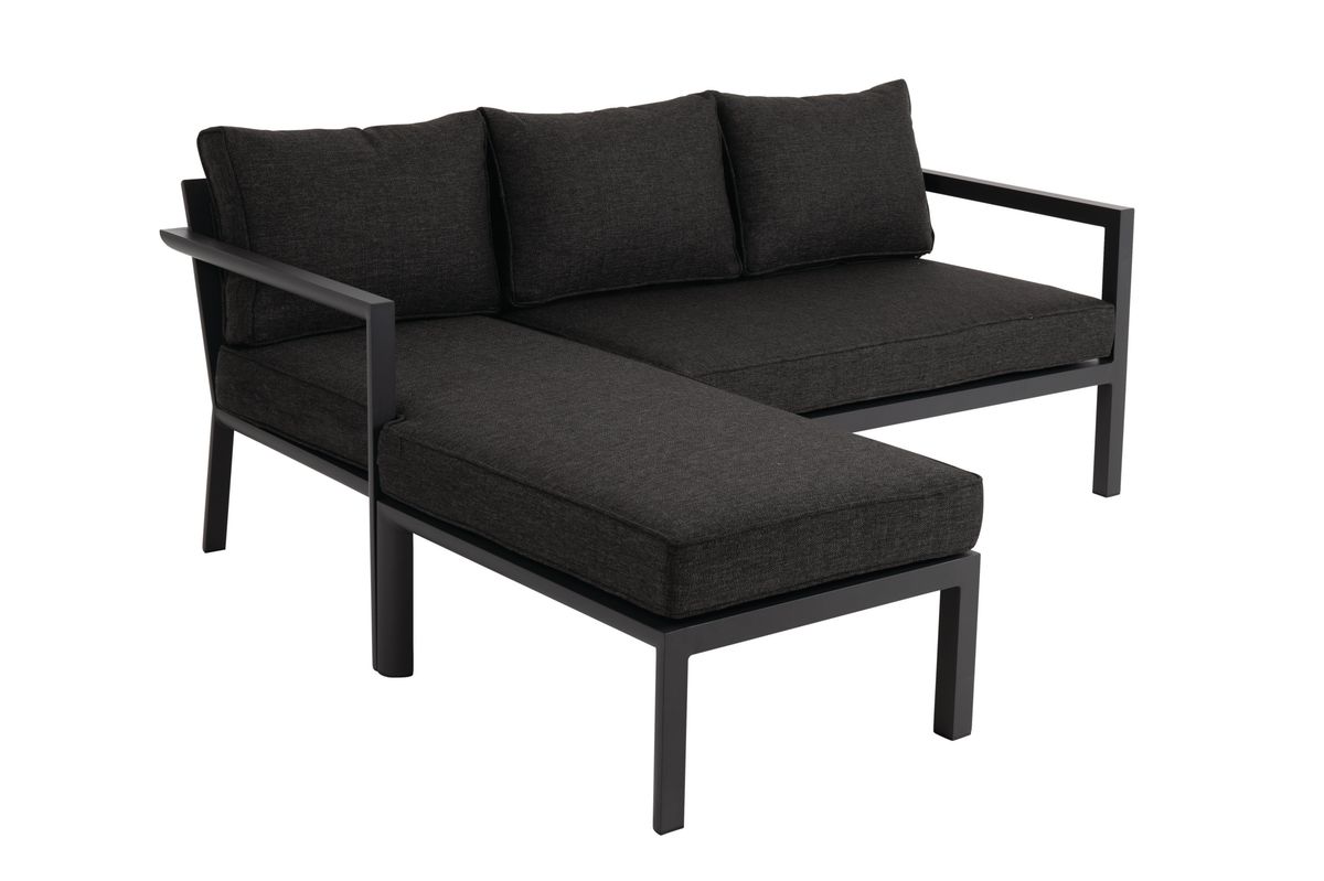 Delia sjeselongsofa+bord Ø60 cm - antrasittgrå/sortmelert